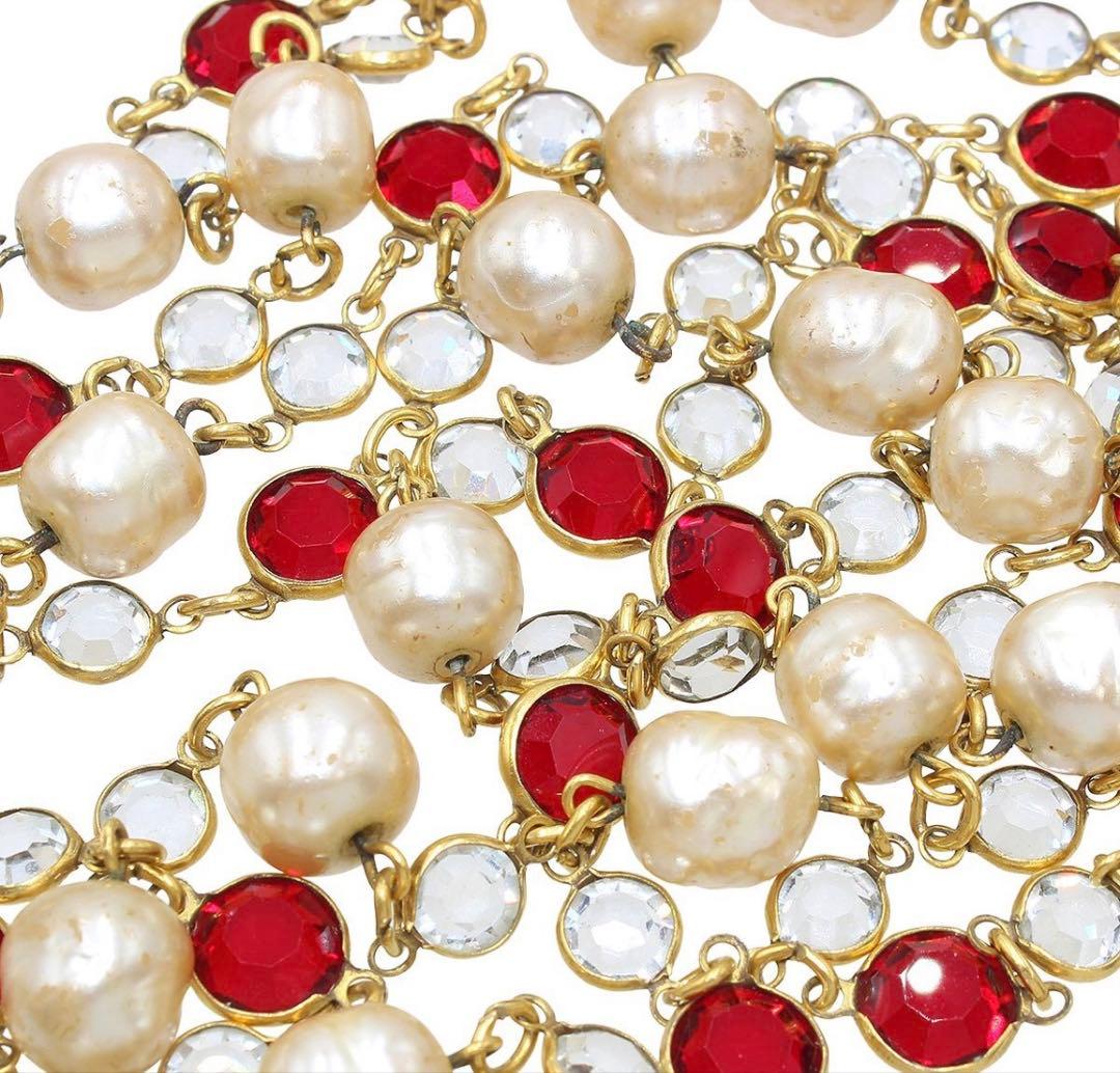 Chanel Faux Pearl Line Stone Necklace — view 6