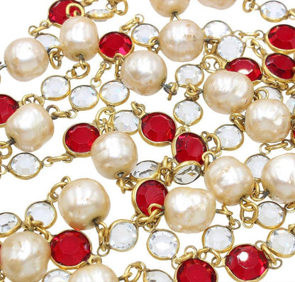 Chanel Faux Pearl Line Stone Necklace — view 6