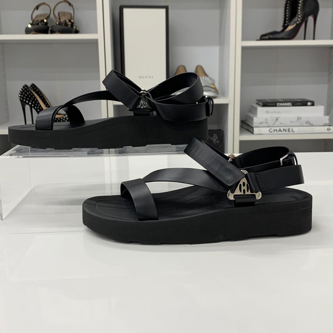 Hermes Enid Leather Diamant Buckle Velcro Strap Sandals — view 2