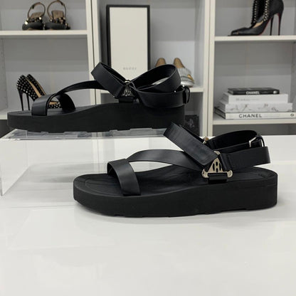 Hermes Enid Leather Diamant Buckle Velcro Strap Sandals — view 2