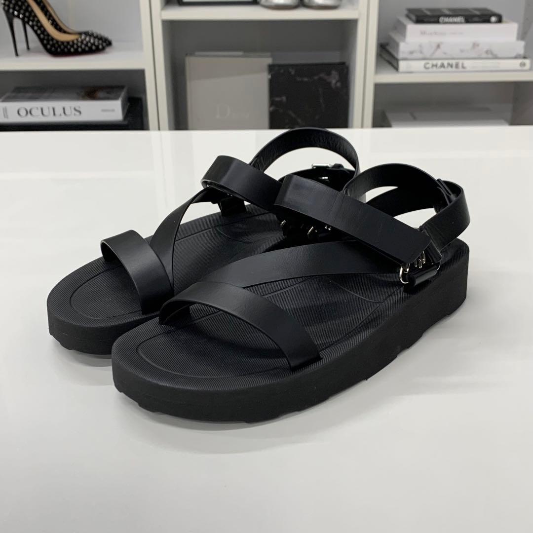 Hermes Enid Leather Diamant Buckle Velcro Strap Sandals — view 3