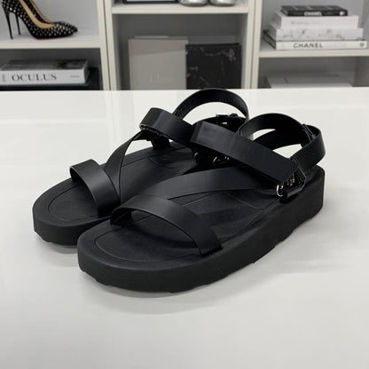 Hermes Enid Leather Diamant Buckle Velcro Strap Sandals — view 3