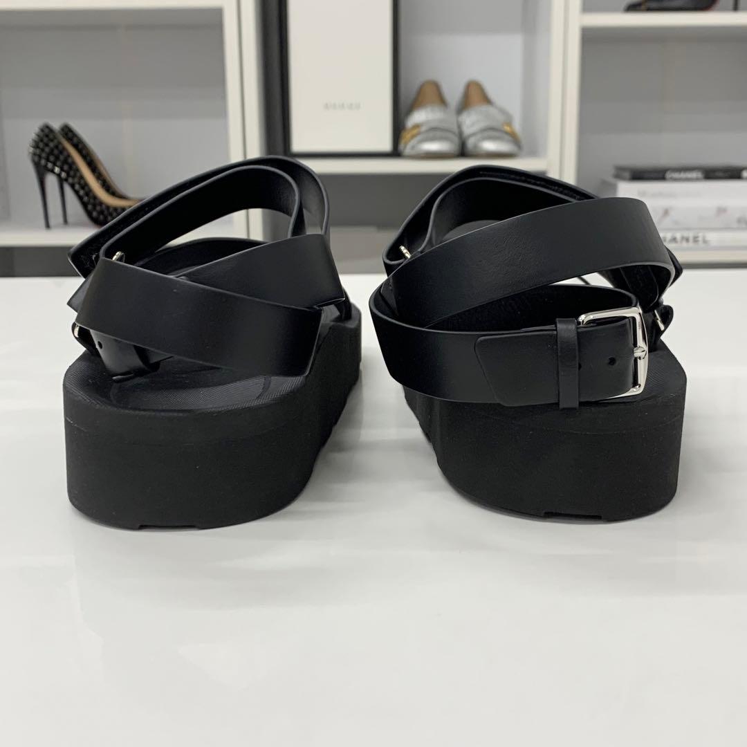 Hermes Enid Leather Diamant Buckle Velcro Strap Sandals — view 6