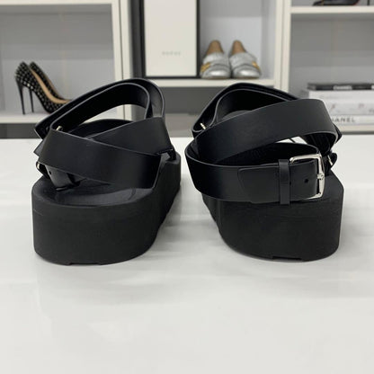 Hermes Enid Leather Diamant Buckle Velcro Strap Sandals — view 6