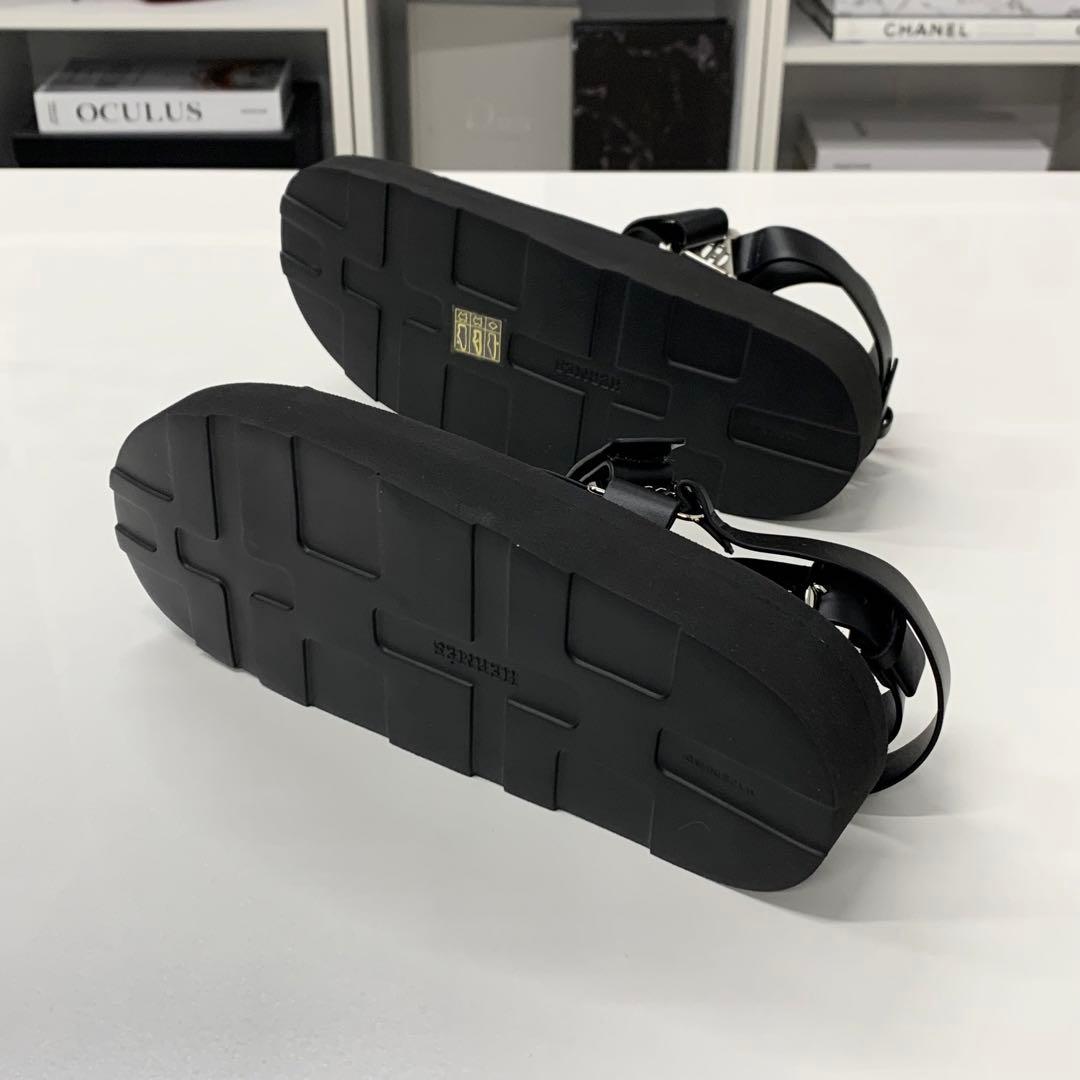 Hermes Enid Leather Diamant Buckle Velcro Strap Sandals — view 7