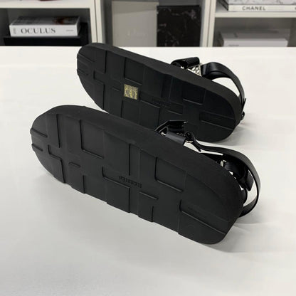 Hermes Enid Leather Diamant Buckle Velcro Strap Sandals — view 7