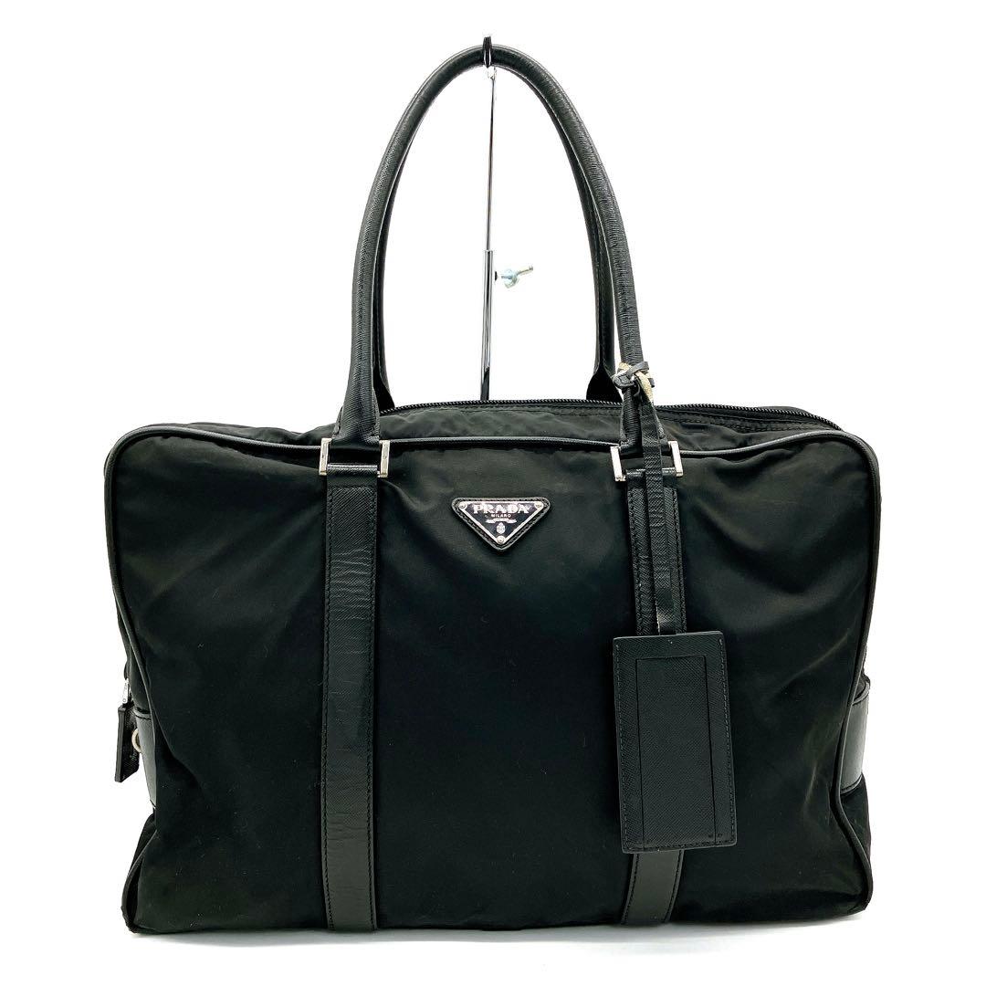 Prada Briefcase Nylon Black Silver Hardware A4 Triangle Logo