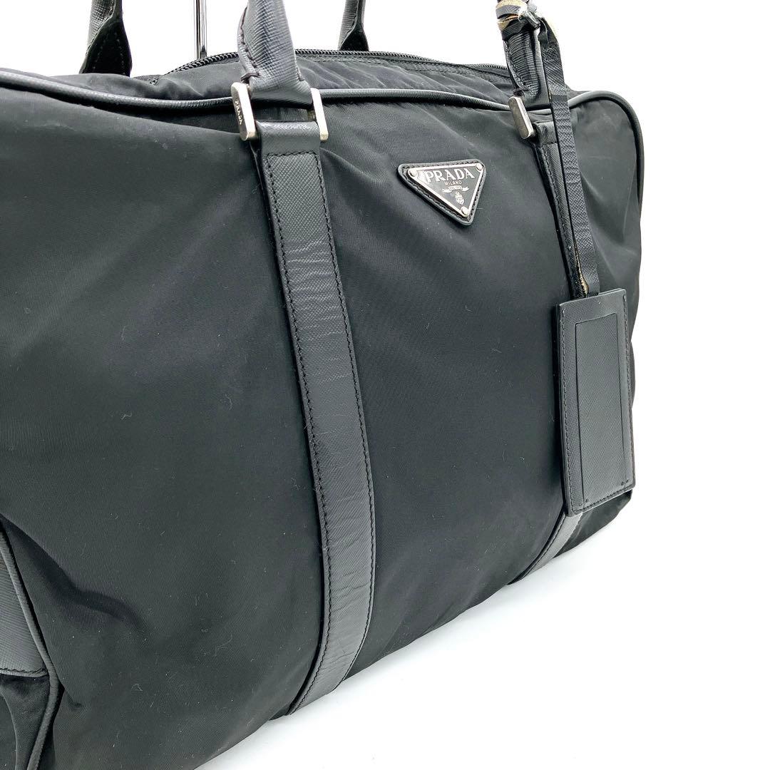Prada Briefcase Nylon Black Silver Hardware A4 Triangle Logo