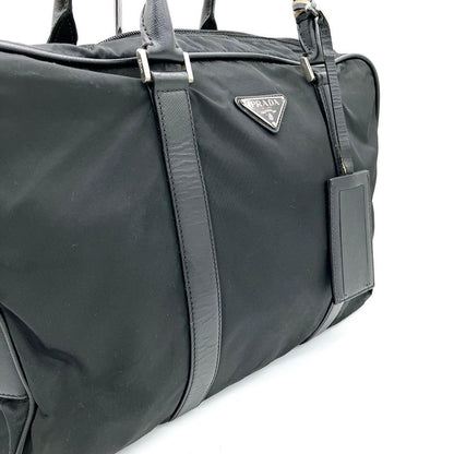 Prada Briefcase Nylon Black Silver Hardware A4 Triangle Logo
