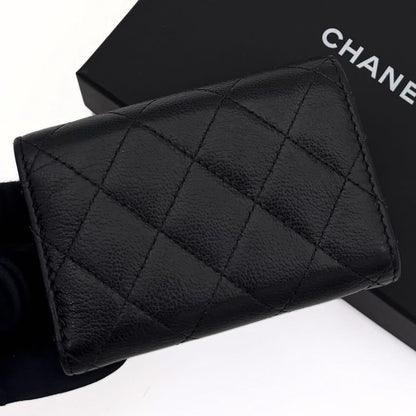 Chanel Lambskin Half Coco Black Trifold Wallet Compact — view 2
