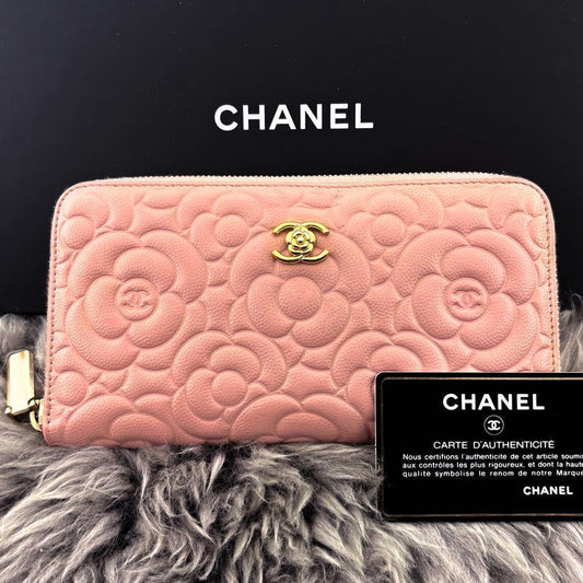 Chanel Wallet New Camellia Caviar Round