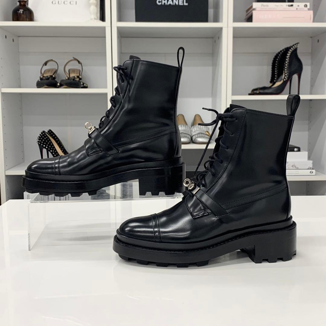 Hermes Funk Leather Kelly Lace Up Short Boots Black — view 2