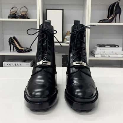 Hermes Funk Leather Kelly Lace Up Short Boots Black — view 4