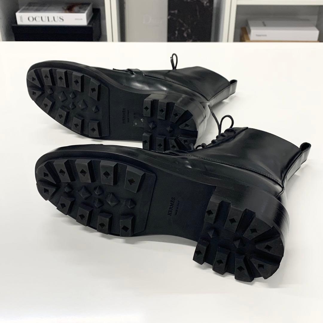 Hermes Funk Leather Kelly Lace Up Short Boots Black — view 7