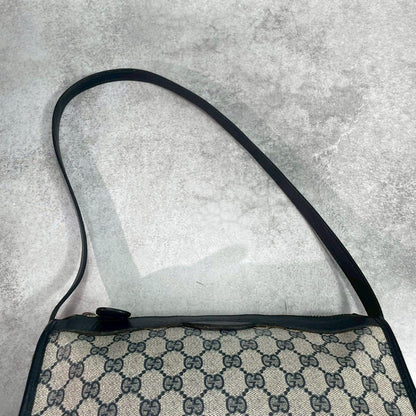 Gucci GG Shoulder Bag Navy Beige Logo Leather — view 4