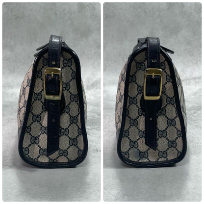 Gucci GG Shoulder Bag Navy Beige Logo Leather — view 7