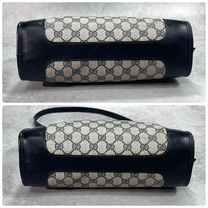 Gucci GG Shoulder Bag Navy Beige Logo Leather — view 8