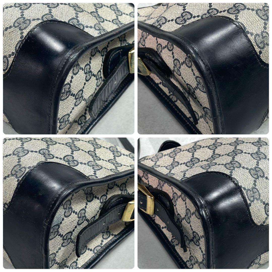 Gucci GG Shoulder Bag Navy Beige Logo Leather — view 9