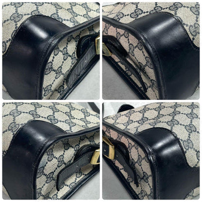 Gucci GG Shoulder Bag Navy Beige Logo Leather — view 9