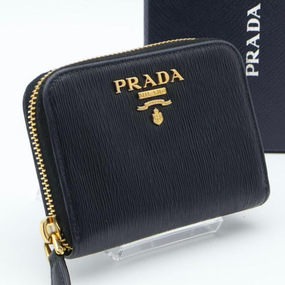 Prada Zip Coin Purse Metal Logo Vitello Move Black
