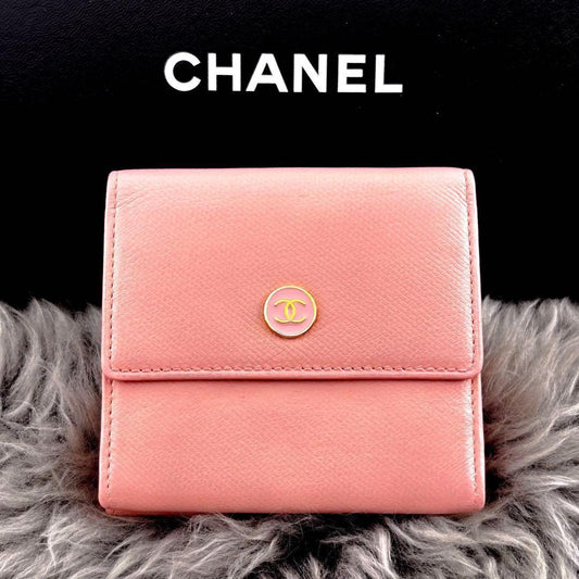 Chanel Wallet Coco Button Hook Trifold Pink