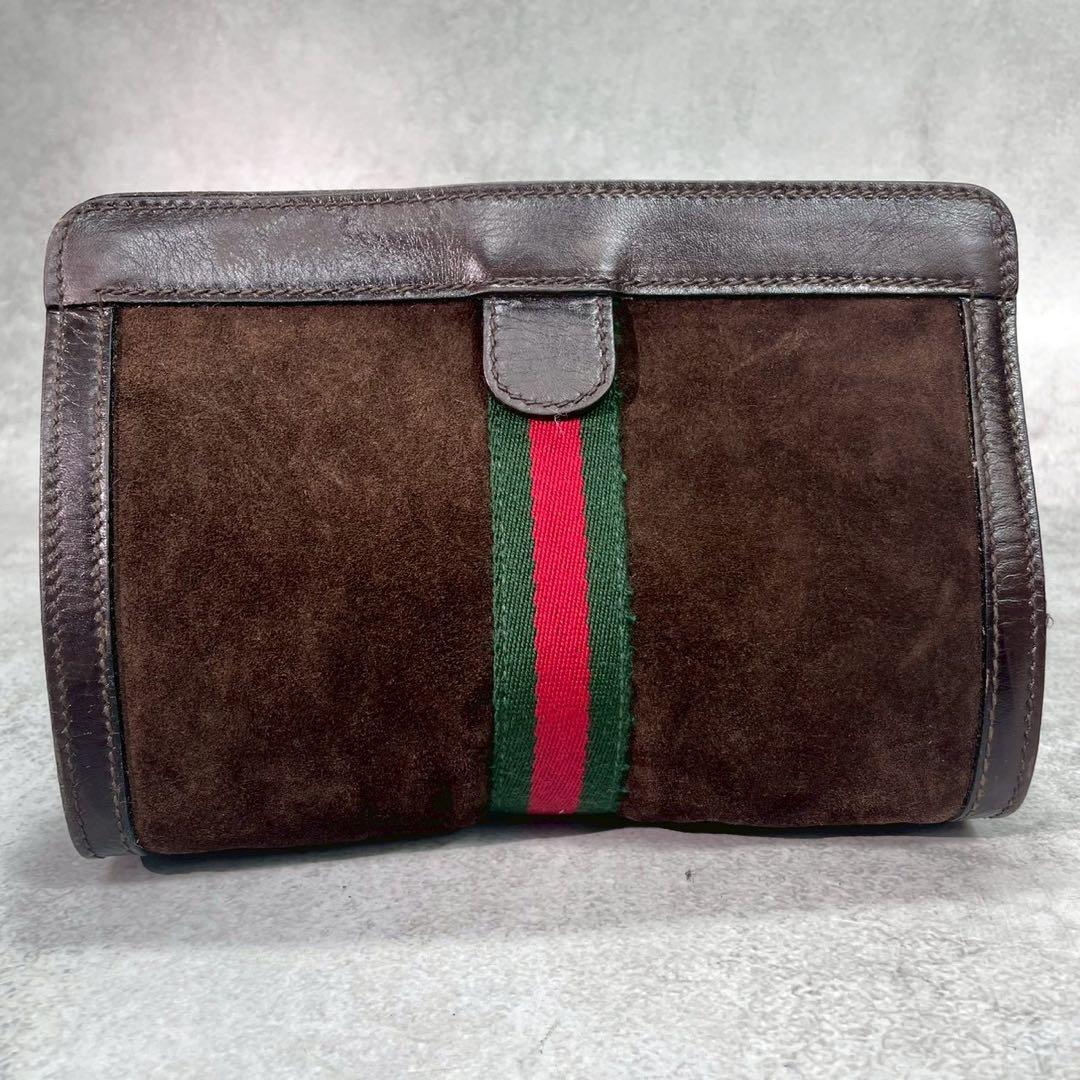 Gucci Sherry Line Clutch Suede Brown Leather — view 2