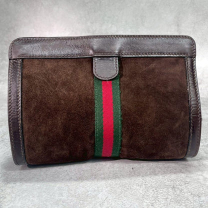 Gucci Sherry Line Clutch Suede Brown Leather — view 2