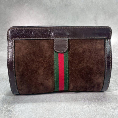 Gucci Sherry Line Clutch Suede Brown Leather — view 3