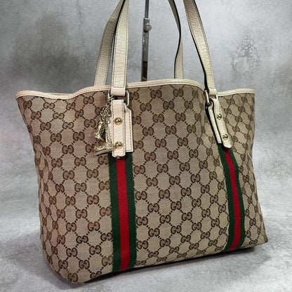 Gucci GG Sherry Line Tote Bag Brown Leather