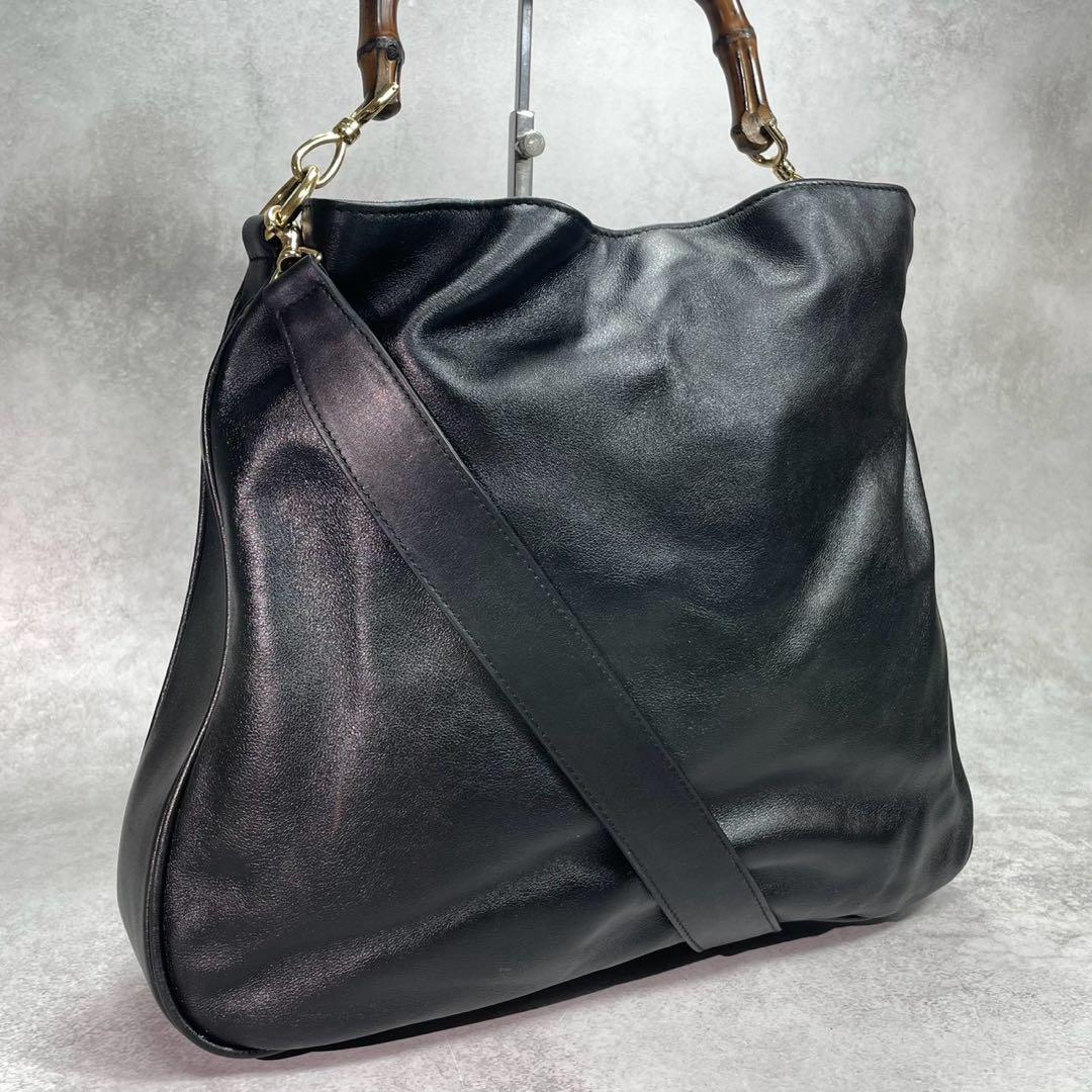 Gucci Shoulder Bag 2-Way Bamboo Leather Black