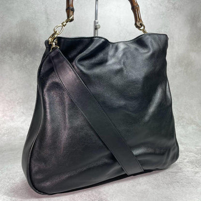 Gucci Shoulder Bag 2-Way Bamboo Leather Black