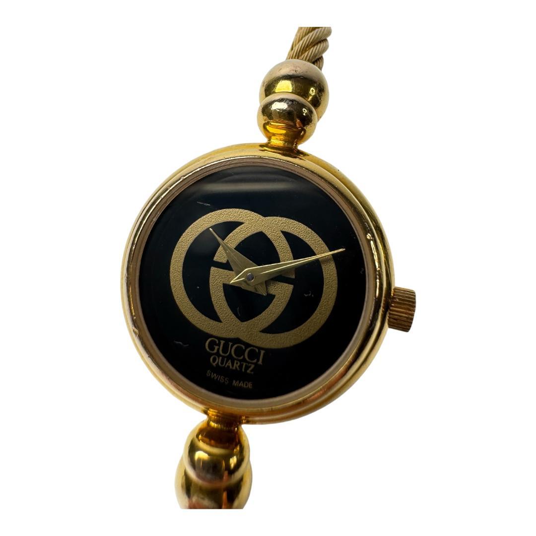 Gucci Bangle Watch Quartz Gold Black Dial