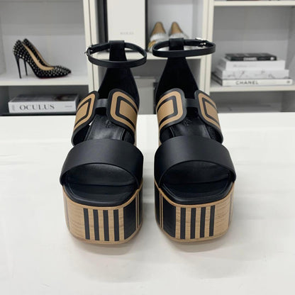 Hermes Charis Leather Wedge Sole Sandals — view 4
