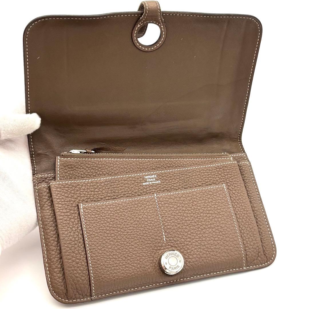 Hermes Wallet Dogon GM Etoupe Taurillon Clemence Leather — view 3