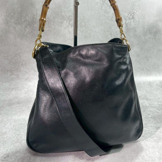 Gucci Shoulder Bag 2-Way Bamboo Black Leather