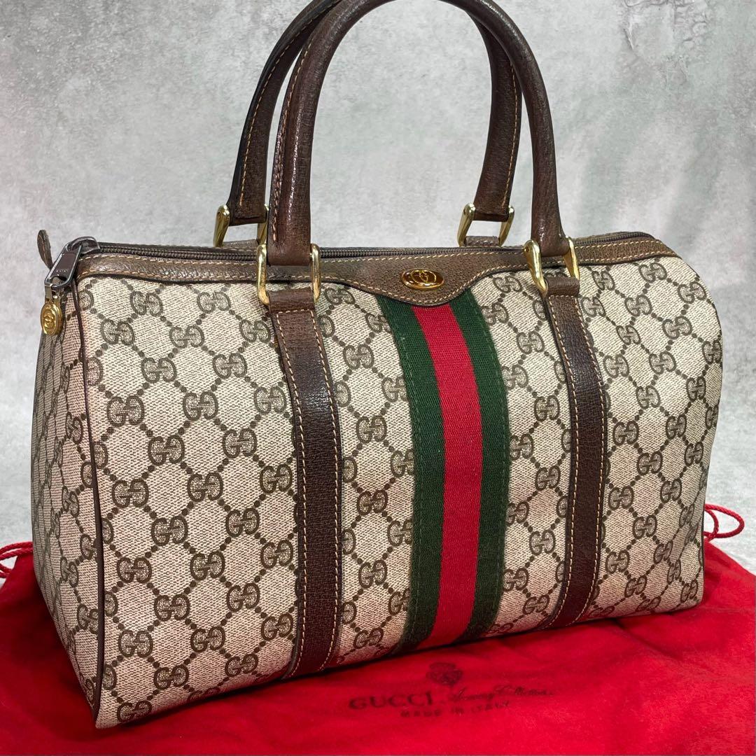 Gucci GG Sherry Line Boston Bag Brown Leather Logo