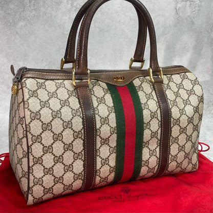 Gucci GG Sherry Line Boston Bag Brown Leather Logo