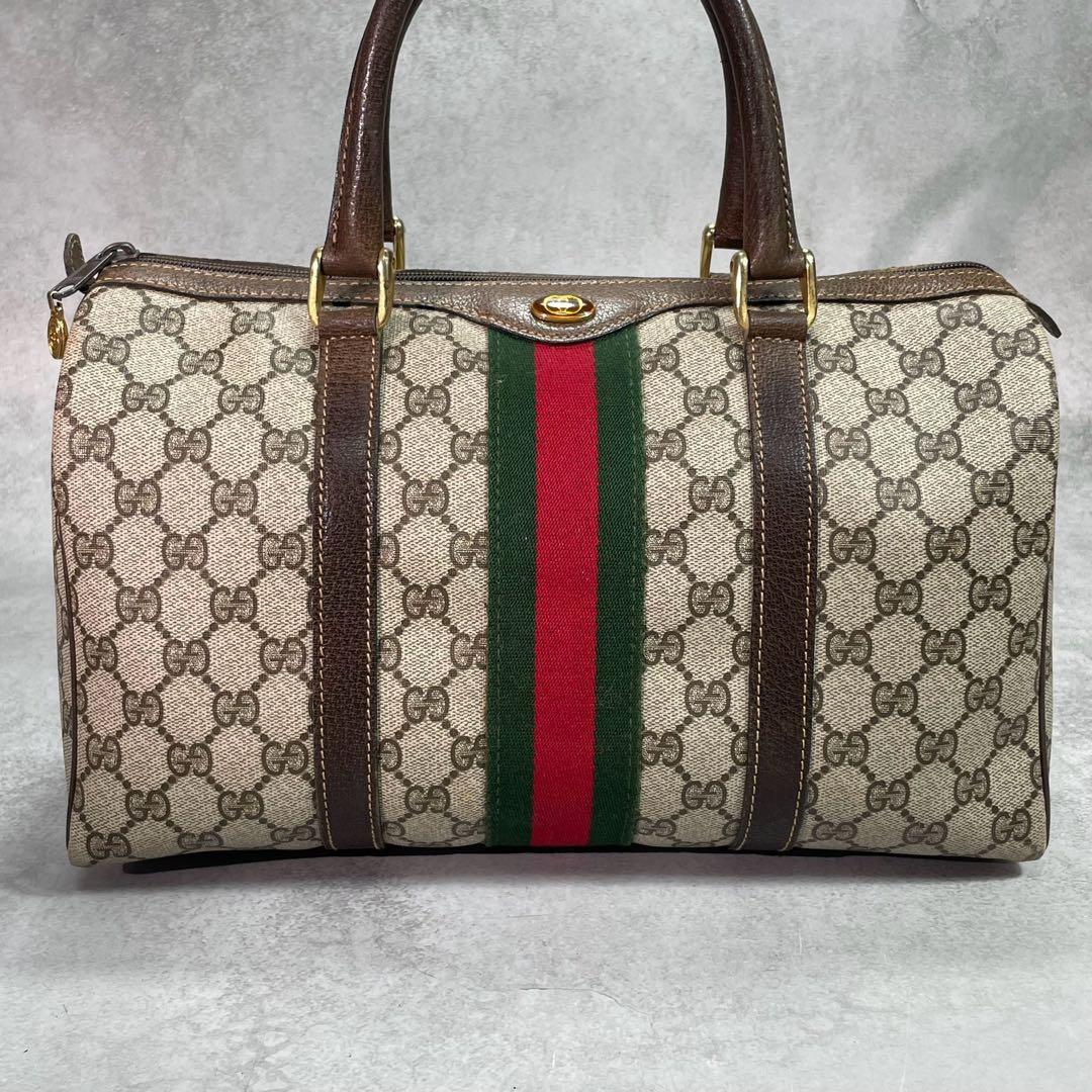 Gucci GG Sherry Line Boston Bag Brown Leather Logo — view 2