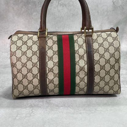 Gucci GG Sherry Line Boston Bag Brown Leather Logo — view 3