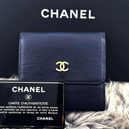 Chanel Wallet CC Logo Hook Trifold Navy