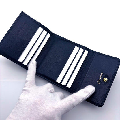 Chanel Wallet CC Logo Hook Trifold Navy — view 6