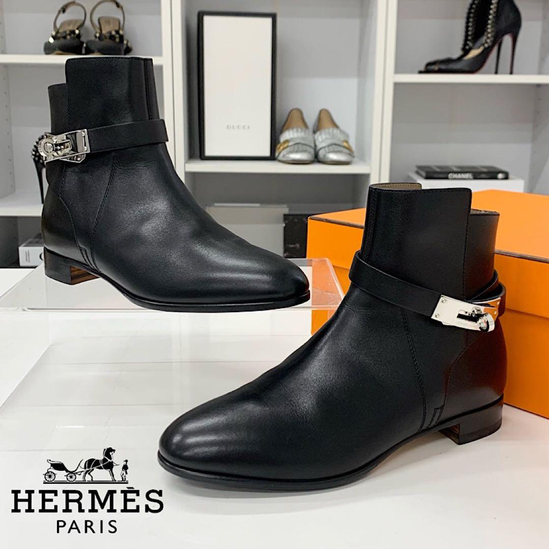 Hermes Neo Leather Kelly Hardware Short Boots Black