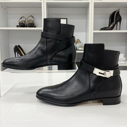 Hermes Neo Leather Kelly Hardware Short Boots Black
