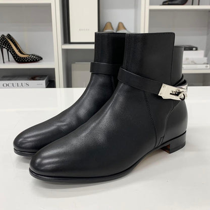 Hermes Neo Leather Kelly Hardware Short Boots Black