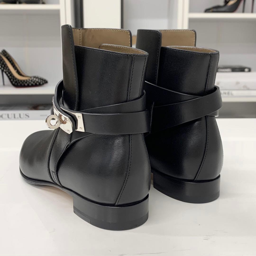 Hermes Neo Leather Kelly Hardware Short Boots Black