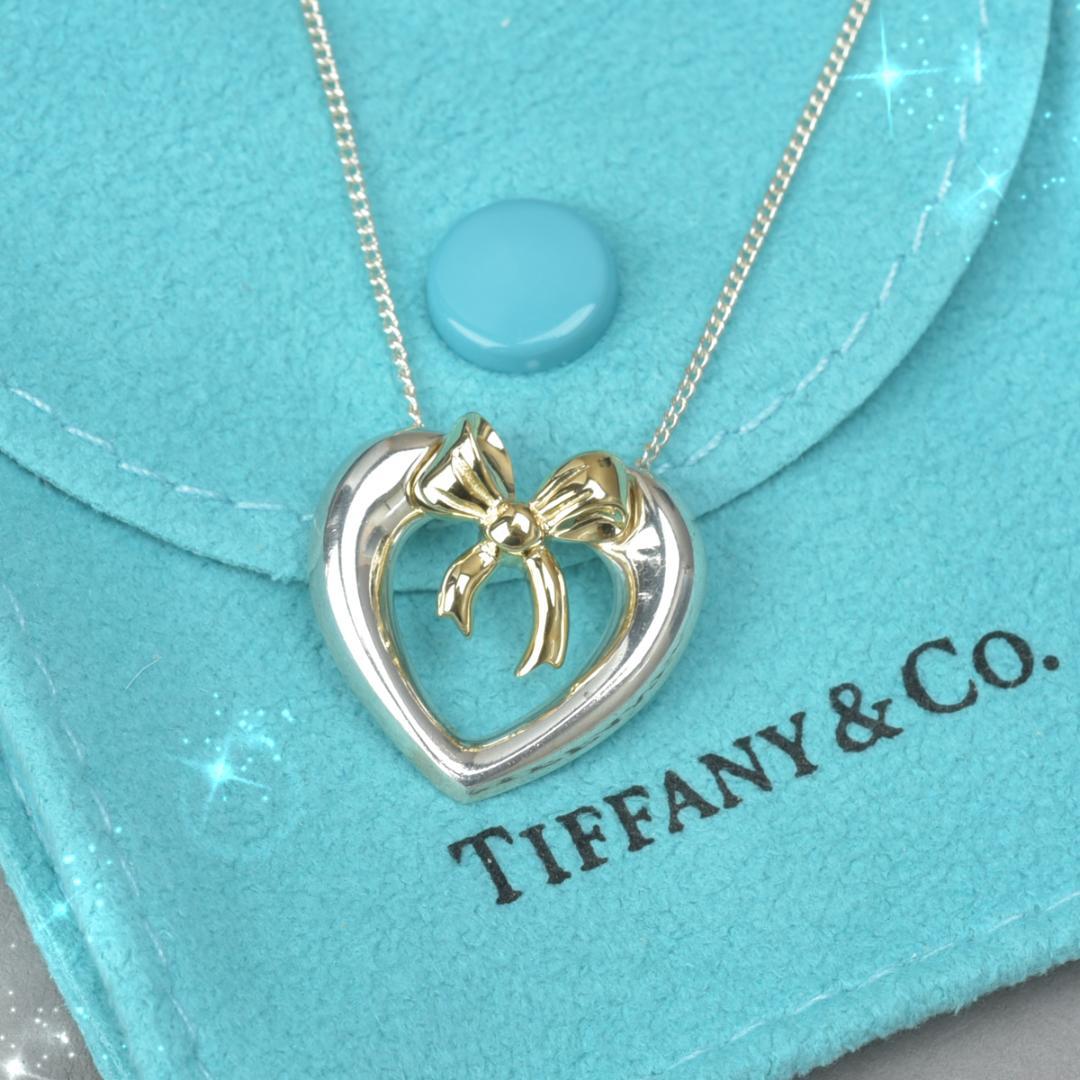 Tiffany & Co 18K Heart with Bow Necklace Silver
