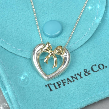 Tiffany & Co 18K Heart with Bow Necklace Silver