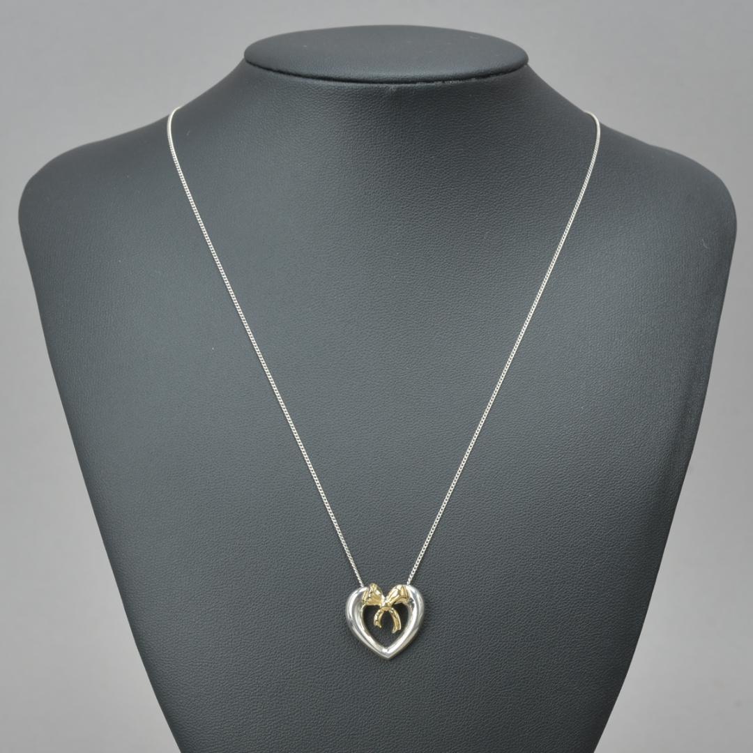 Tiffany & Co 18K Heart with Bow Necklace Silver — view 2