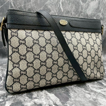 Gucci GG Shoulder Bag Navy Beige Leather Logo