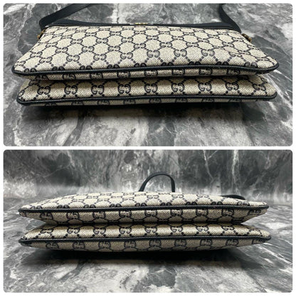 Gucci GG Shoulder Bag Navy Beige Leather Logo — view 8
